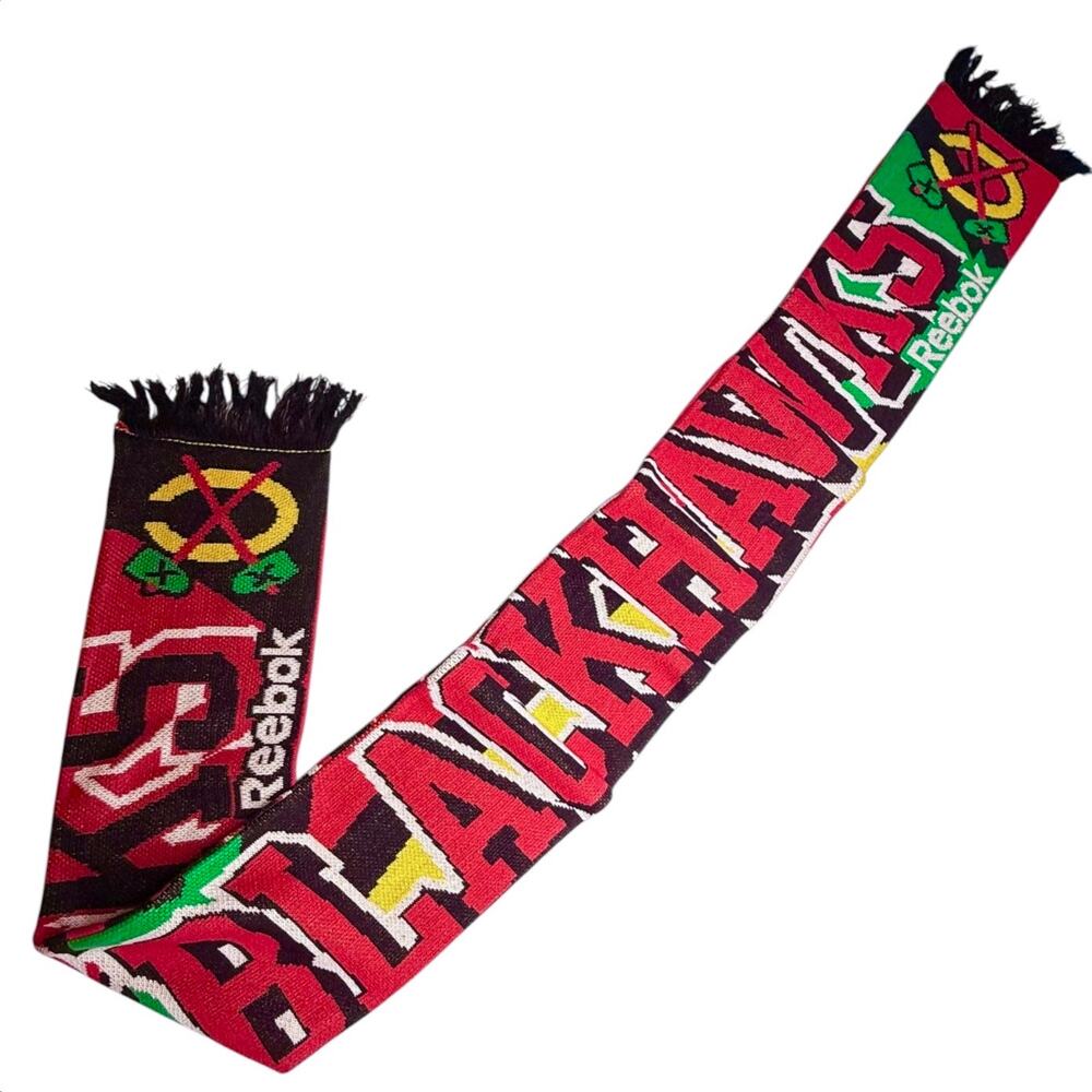 NHL Chicago Blackhawks Knit Scarf 72" Hockey Fan Banner Red Black Reebok New